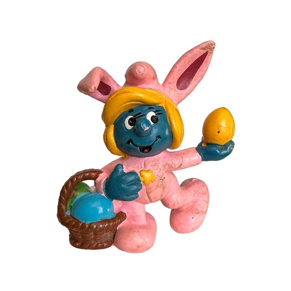 Vintage 1982 Peyo Schleich Easter Smurfette Bunny Suit Smurf Figure PVC Portugal - Picture 1 of 6